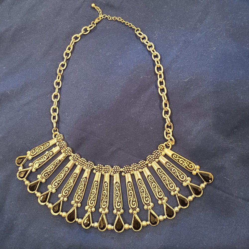 Egyptian Collar Necklace Silver and Black Vintage 1990